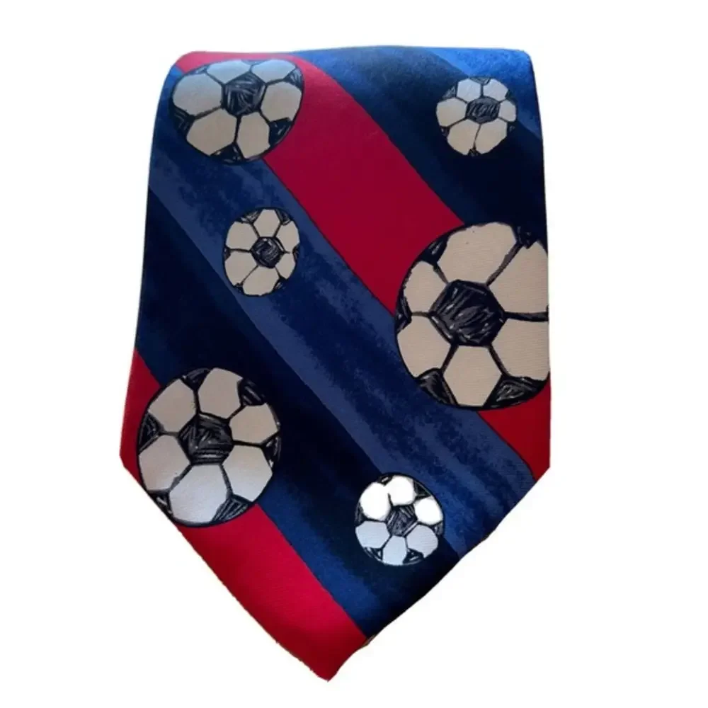Save The Children Soccer Rules Red Blue Striped Silk 3.75” Made In USA Men’s Tie